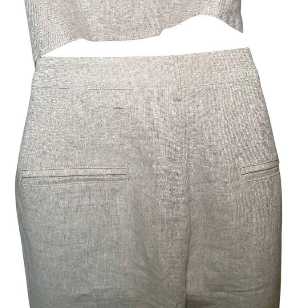 Reformation Olivia Linen Two Piece Set Size 12 NWT Oatmeal Crop Top & High Waist